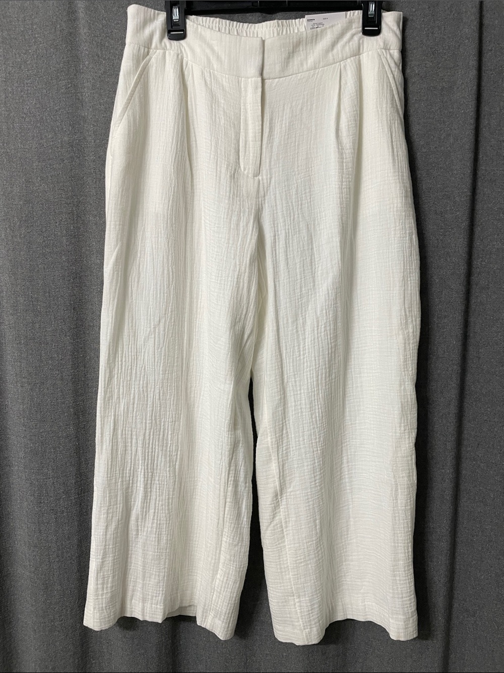 Nine West Women’s White Lined Textured Cropped Wide-Leg Pants